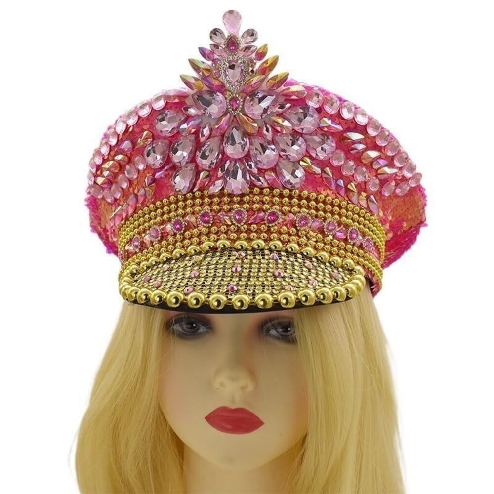 4749 Stunning Sequined Captain Hat Carnival Hat for Music Festival